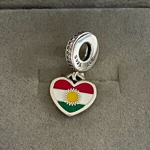 Pandora Kurdistan Flag Heart Dangle Charm s925 Sterling Silver